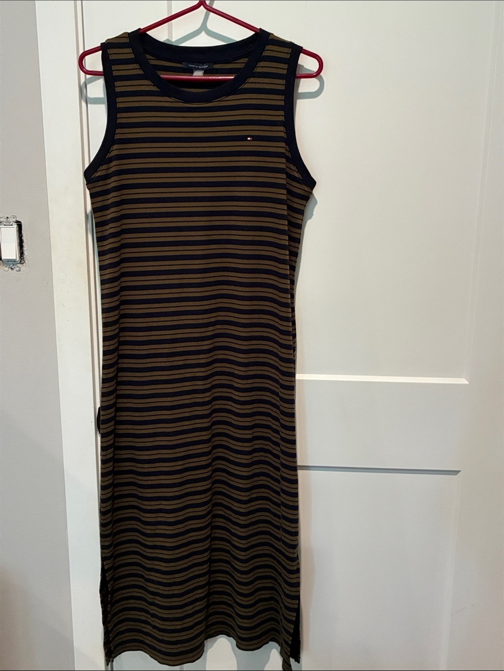 Tommy Hilfiger navy and Olive Striped Maxi Dress.  B31